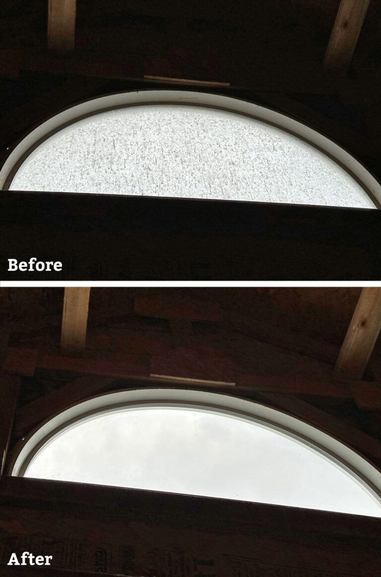 Residential Arch window before and after cleaning