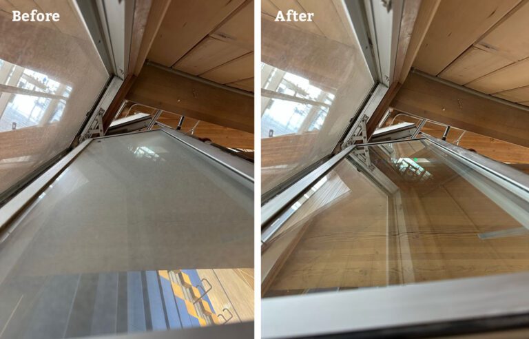Commercial window before and after cleaning